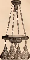 An illustration from Electric, gas, and combination lighting fixtures : table lamps, floor lamps, electrical wiring material, lighting glassware / Sears, Roebuck and Co. (1900)
