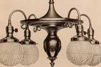 An illustration from Electric, gas, and combination lighting fixtures : table lamps, floor lamps, electrical wiring material, lighting glassware / Sears, Roebuck and Co. (1900)