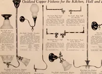 An illustration from Electric, gas, and combination lighting fixtures : table lamps, floor lamps, electrical wiring material, lighting glassware / Sears, Roebuck and Co. (1900)