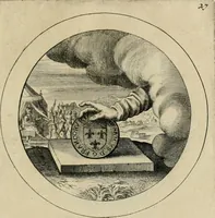 Picture 28 of 42 from Elegantissimorum emblematum corpusculum Latinis Belgicisque versibus elucidatum. Versameling van uytgeleesene sinne-beelden met latynse en nederduitse verklaringen in rym (1696), leaf 58