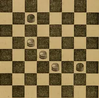 An illustration from The elements of draughts; or, Beginners' sure guide: containing a thorough and minute exposition of every principle separately explained: together with model games .. (1872)