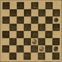An illustration from The elements of draughts; or, Beginners' sure guide: containing a thorough and minute exposition of every principle separately explained: together with model games .. (1872)