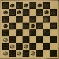 An illustration from The elements of draughts; or, Beginners' sure guide: containing a thorough and minute exposition of every principle separately explained: together with model games .. (1872)