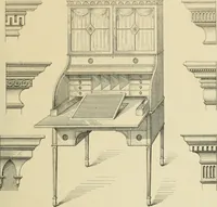 An illustration from Elements of style in furniture and woodwork, being a series of details of the Italian, German Renaissance, Elizabethan, Louis XIVth, Louis XVth, Louis XVIth, Sheraton, Adams, Empire, Chinese, Japanese, and Moresque styles ... for the use of architects, furniture designers, cabinet makers and others (1889)