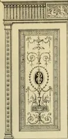 An illustration from Elements of style in furniture and woodwork, being a series of details of the Italian, German Renaissance, Elizabethan, Louis XIVth, Louis XVth, Louis XVIth, Sheraton, Adams, Empire, Chinese, Japanese, and Moresque styles ... for the use of architects, furniture designers, cabinet makers and others (1889)