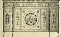 An illustration from Elements of style in furniture and woodwork, being a series of details of the Italian, German Renaissance, Elizabethan, Louis XIVth, Louis XVth, Louis XVIth, Sheraton, Adams, Empire, Chinese, Japanese, and Moresque styles ... for the use of architects, furniture designers, cabinet makers and others (1889)
