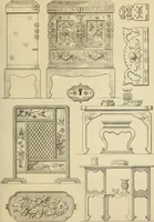 An illustration from Elements of style in furniture and woodwork, being a series of details of the Italian, German Renaissance, Elizabethan, Louis XIVth, Louis XVth, Louis XVIth, Sheraton, Adams, Empire, Chinese, Japanese, and Moresque styles ... for the use of architects, furniture designers, cabinet makers and others (1889)