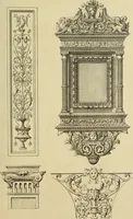 An illustration from Elements of style in furniture and woodwork, being a series of details of the Italian, German Renaissance, Elizabethan, Louis XIVth, Louis XVth, Louis XVIth, Sheraton, Adams, Empire, Chinese, Japanese, and Moresque styles ... for the use of architects, furniture designers, cabinet makers and others (1889)