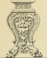 An illustration from Elements of style in furniture and woodwork, being a series of details of the Italian, German Renaissance, Elizabethan, Louis XIVth, Louis XVth, Louis XVIth, Sheraton, Adams, Empire, Chinese, Japanese, and Moresque styles ... for the use of architects, furniture designers, cabinet makers and others (1889)