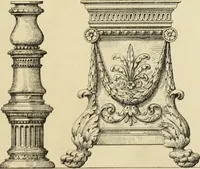 An illustration from Elements of style in furniture and woodwork, being a series of details of the Italian, German Renaissance, Elizabethan, Louis XIVth, Louis XVth, Louis XVIth, Sheraton, Adams, Empire, Chinese, Japanese, and Moresque styles ... for the use of architects, furniture designers, cabinet makers and others (1889)