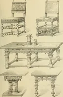 An illustration from Elements of style in furniture and woodwork, being a series of details of the Italian, German Renaissance, Elizabethan, Louis XIVth, Louis XVth, Louis XVIth, Sheraton, Adams, Empire, Chinese, Japanese, and Moresque styles ... for the use of architects, furniture designers, cabinet makers and others (1889)