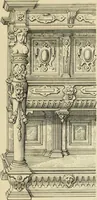 An illustration from Elements of style in furniture and woodwork, being a series of details of the Italian, German Renaissance, Elizabethan, Louis XIVth, Louis XVth, Louis XVIth, Sheraton, Adams, Empire, Chinese, Japanese, and Moresque styles ... for the use of architects, furniture designers, cabinet makers and others (1889)