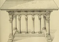 An illustration from Elements of style in furniture and woodwork, being a series of details of the Italian, German Renaissance, Elizabethan, Louis XIVth, Louis XVth, Louis XVIth, Sheraton, Adams, Empire, Chinese, Japanese, and Moresque styles ... for the use of architects, furniture designers, cabinet makers and others (1889)