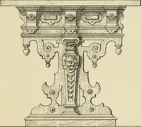 An illustration from Elements of style in furniture and woodwork, being a series of details of the Italian, German Renaissance, Elizabethan, Louis XIVth, Louis XVth, Louis XVIth, Sheraton, Adams, Empire, Chinese, Japanese, and Moresque styles ... for the use of architects, furniture designers, cabinet makers and others (1889)
