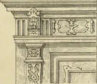 An illustration from Elements of style in furniture and woodwork, being a series of details of the Italian, German Renaissance, Elizabethan, Louis XIVth, Louis XVth, Louis XVIth, Sheraton, Adams, Empire, Chinese, Japanese, and Moresque styles ... for the use of architects, furniture designers, cabinet makers and others (1889)