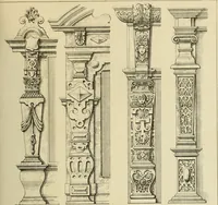 An illustration from Elements of style in furniture and woodwork, being a series of details of the Italian, German Renaissance, Elizabethan, Louis XIVth, Louis XVth, Louis XVIth, Sheraton, Adams, Empire, Chinese, Japanese, and Moresque styles ... for the use of architects, furniture designers, cabinet makers and others (1889)