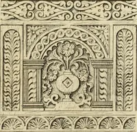 An illustration from Elements of style in furniture and woodwork, being a series of details of the Italian, German Renaissance, Elizabethan, Louis XIVth, Louis XVth, Louis XVIth, Sheraton, Adams, Empire, Chinese, Japanese, and Moresque styles ... for the use of architects, furniture designers, cabinet makers and others (1889)