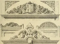 An illustration from Elements of style in furniture and woodwork, being a series of details of the Italian, German Renaissance, Elizabethan, Louis XIVth, Louis XVth, Louis XVIth, Sheraton, Adams, Empire, Chinese, Japanese, and Moresque styles ... for the use of architects, furniture designers, cabinet makers and others (1889)