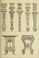An illustration from Elements of style in furniture and woodwork, being a series of details of the Italian, German Renaissance, Elizabethan, Louis XIVth, Louis XVth, Louis XVIth, Sheraton, Adams, Empire, Chinese, Japanese, and Moresque styles ... for the use of architects, furniture designers, cabinet makers and others (1889)