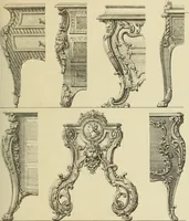 An illustration from Elements of style in furniture and woodwork, being a series of details of the Italian, German Renaissance, Elizabethan, Louis XIVth, Louis XVth, Louis XVIth, Sheraton, Adams, Empire, Chinese, Japanese, and Moresque styles ... for the use of architects, furniture designers, cabinet makers and others (1889)