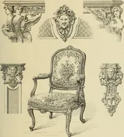 An illustration from Elements of style in furniture and woodwork, being a series of details of the Italian, German Renaissance, Elizabethan, Louis XIVth, Louis XVth, Louis XVIth, Sheraton, Adams, Empire, Chinese, Japanese, and Moresque styles ... for the use of architects, furniture designers, cabinet makers and others (1889)