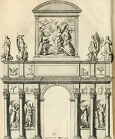 An illustration from Eloges et discours sur la triomphante reception du roy en sa ville de Paris, apres la reduction de la Rochelle : accompagnez des figures, tant des arcs de triomphe que des autres preparatifs (1629)