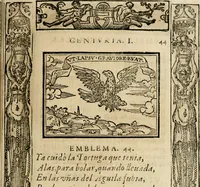 An illustration from Emblemas morales de Don Sebastian de Couarrubias Orozco, capellan del rey N.S. Maestrescuela, y canonigo de Cuenca, consultor del santo oficio (1610)