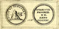 An illustration from Emblemata anniversaria Academiae Noribergensis, qvae est Altorffii: stvdiorum juventutis exercitandorum caussâ inde ab ann. Christi CD D LXXVII usq; ad annum CD D CXVI proposita; oratiunculis eruditis & nervosis in panegyribus academicis explicata (1617)