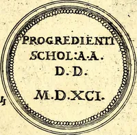 An illustration from Emblemata anniversaria Academiae Noribergensis, qvae est Altorffii: stvdiorum juventutis exercitandorum caussâ inde ab ann. Christi CD D LXXVII usq; ad annum CD D CXVI proposita; oratiunculis eruditis & nervosis in panegyribus academicis explicata (1617)