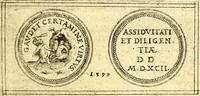 An illustration from Emblemata anniversaria Academiae Noribergensis, qvae est Altorffii: stvdiorum juventutis exercitandorum caussâ inde ab ann. Christi CD D LXXVII usq; ad annum CD D CXVI proposita; oratiunculis eruditis & nervosis in panegyribus academicis explicata (1617)