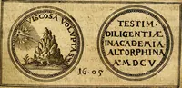 An illustration from Emblemata anniversaria Academiae Noribergensis, qvae est Altorffii: stvdiorum juventutis exercitandorum caussâ inde ab ann. Christi CD D LXXVII usq; ad annum CD D CXVI proposita; oratiunculis eruditis & nervosis in panegyribus academicis explicata (1617)