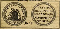An illustration from Emblemata anniversaria Academiae Noribergensis, qvae est Altorffii: stvdiorum juventutis exercitandorum caussâ inde ab ann. Christi CD D LXXVII usq; ad annum CD D CXVI proposita; oratiunculis eruditis & nervosis in panegyribus academicis explicata (1617)