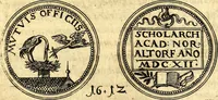 An illustration from Emblemata anniversaria Academiae Noribergensis, qvae est Altorffii: stvdiorum juventutis exercitandorum caussâ inde ab ann. Christi CD D LXXVII usq; ad annum CD D CXVI proposita; oratiunculis eruditis & nervosis in panegyribus academicis explicata (1617)