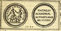 An illustration from Emblemata anniversaria Academiae Noribergensis, qvae est Altorffii: stvdiorum juventutis exercitandorum caussâ inde ab ann. Christi CD D LXXVII usq; ad annum CD D CXVI proposita; oratiunculis eruditis & nervosis in panegyribus academicis explicata (1617)