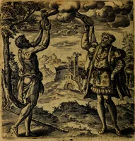 An illustration from Emblemata moralia, et oeconomica, de rervm vsv et abvsv, olim inventa et Belgicis rithmis explicata à Theodoro Cornhertio rerum politicarum auo tempore, inter Belgas peritissimo; nunc verò varijs carminum generibus recens illustrata à Richardo Lubbaeo Broeckmerio Frisio .. (1609)