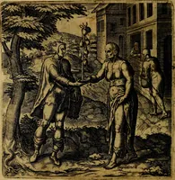 An illustration from Emblemata moralia, et oeconomica, de rervm vsv et abvsv, olim inventa et Belgicis rithmis explicata à Theodoro Cornhertio rerum politicarum auo tempore, inter Belgas peritissimo; nunc verò varijs carminum generibus recens illustrata à Richardo Lubbaeo Broeckmerio Frisio .. (1609)