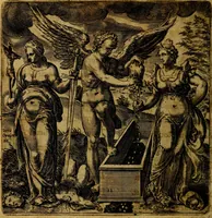 An illustration from Emblemata moralia, et oeconomica, de rervm vsv et abvsv, olim inventa et Belgicis rithmis explicata à Theodoro Cornhertio rerum politicarum auo tempore, inter Belgas peritissimo; nunc verò varijs carminum generibus recens illustrata à Richardo Lubbaeo Broeckmerio Frisio .. (1609)