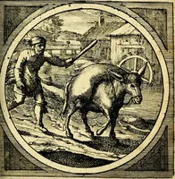 An illustration from Emblemata moralia nova, das ist: achtzig Sinnreiche nachdenckliche Figuren auss heyliger Schrifft in Kupfferstücken fürgestellet, worinnen schöne Anweisungen zu wahrer Gottesforcht begrieffen ... mit Lateinischen und Teutschen, nachmals aber von M.C.R. mit Frantzösischen und Italianischen Versen erkläret .. (1630)