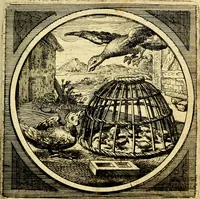 An illustration from Emblemata moralia nova, das ist: achtzig Sinnreiche nachdenckliche Figuren auss heyliger Schrifft in Kupfferstücken fürgestellet, worinnen schöne Anweisungen zu wahrer Gottesforcht begrieffen ... mit Lateinischen und Teutschen, nachmals aber von M.C.R. mit Frantzösischen und Italianischen Versen erkläret .. (1630)