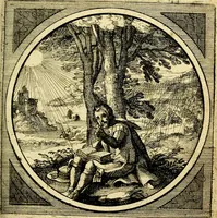 An illustration from Emblemata moralia nova, das ist: achtzig Sinnreiche nachdenckliche Figuren auss heyliger Schrifft in Kupfferstücken fürgestellet, worinnen schöne Anweisungen zu wahrer Gottesforcht begrieffen ... mit Lateinischen und Teutschen, nachmals aber von M.C.R. mit Frantzösischen und Italianischen Versen erkläret .. (1630)