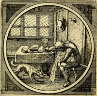 Picture 42 of 80 from Emblemata moralia nova, das ist: achtzig Sinnreiche nachdenckliche Figuren auss heyliger Schrifft in Kupfferstücken fürgestellet, worinnen schöne Anweisungen zu wahrer Gottesforcht begrieffen ... mit Lateinischen und Teutschen, nachmals aber von M.C.R. mit Frantzösischen und Italianischen Versen erkläret .. (1630), leaf 186
