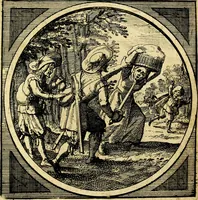 An illustration from Emblemata moralia nova, das ist: achtzig Sinnreiche nachdenckliche Figuren auss heyliger Schrifft in Kupfferstücken fürgestellet, worinnen schöne Anweisungen zu wahrer Gottesforcht begrieffen ... mit Lateinischen und Teutschen, nachmals aber von M.C.R. mit Frantzösischen und Italianischen Versen erkläret .. (1630)