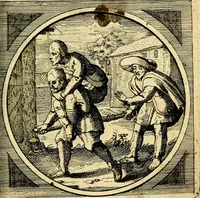 An illustration from Emblemata moralia nova, das ist: achtzig Sinnreiche nachdenckliche Figuren auss heyliger Schrifft in Kupfferstücken fürgestellet, worinnen schöne Anweisungen zu wahrer Gottesforcht begrieffen ... mit Lateinischen und Teutschen, nachmals aber von M.C.R. mit Frantzösischen und Italianischen Versen erkläret .. (1630)