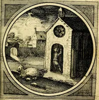 An illustration from Emblemata moralia nova, das ist: achtzig Sinnreiche nachdenckliche Figuren auss heyliger Schrifft in Kupfferstücken fürgestellet, worinnen schöne Anweisungen zu wahrer Gottesforcht begrieffen ... mit Lateinischen und Teutschen, nachmals aber von M.C.R. mit Frantzösischen und Italianischen Versen erkläret .. (1630)