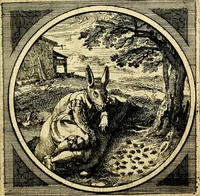 An illustration from Emblemata moralia nova, das ist: achtzig Sinnreiche nachdenckliche Figuren auss heyliger Schrifft in Kupfferstücken fürgestellet, worinnen schöne Anweisungen zu wahrer Gottesforcht begrieffen ... mit Lateinischen und Teutschen, nachmals aber von M.C.R. mit Frantzösischen und Italianischen Versen erkläret .. (1630)