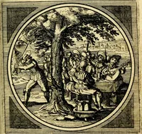 An illustration from Emblemata moralia nova, das ist: achtzig Sinnreiche nachdenckliche Figuren auss heyliger Schrifft in Kupfferstücken fürgestellet, worinnen schöne Anweisungen zu wahrer Gottesforcht begrieffen ... mit Lateinischen und Teutschen, nachmals aber von M.C.R. mit Frantzösischen und Italianischen Versen erkläret .. (1630)