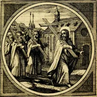 Picture 10 of 80 from Emblemata moralia nova, das ist: achtzig Sinnreiche nachdenckliche Figuren auss heyliger Schrifft in Kupfferstücken fürgestellet, worinnen schöne Anweisungen zu wahrer Gottesforcht begrieffen ... mit Lateinischen und Teutschen, nachmals aber von M.C.R. mit Frantzösischen und Italianischen Versen erkläret .. (1630), leaf 54