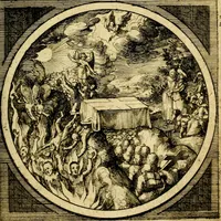 An illustration from Emblemata moralia nova, das ist: achtzig Sinnreiche nachdenckliche Figuren auss heyliger Schrifft in Kupfferstücken fürgestellet, worinnen schöne Anweisungen zu wahrer Gottesforcht begrieffen ... mit Lateinischen und Teutschen, nachmals aber von M.C.R. mit Frantzösischen und Italianischen Versen erkläret .. (1630)