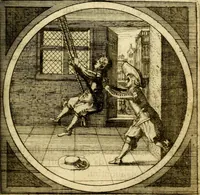 An illustration from Emblemata moralia nova, das ist: achtzig Sinnreiche nachdenckliche Figuren auss heyliger Schrifft in Kupfferstücken fürgestellet, worinnen schöne Anweisungen zu wahrer Gottesforcht begrieffen ... mit Lateinischen und Teutschen, nachmals aber von M.C.R. mit Frantzösischen und Italianischen Versen erkläret .. (1630)