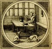 Picture 21 of 80 from Emblemata moralia nova, das ist: achtzig Sinnreiche nachdenckliche Figuren auss heyliger Schrifft in Kupfferstücken fürgestellet, worinnen schöne Anweisungen zu wahrer Gottesforcht begrieffen ... mit Lateinischen und Teutschen, nachmals aber von M.C.R. mit Frantzösischen und Italianischen Versen erkläret .. (1630), leaf 98